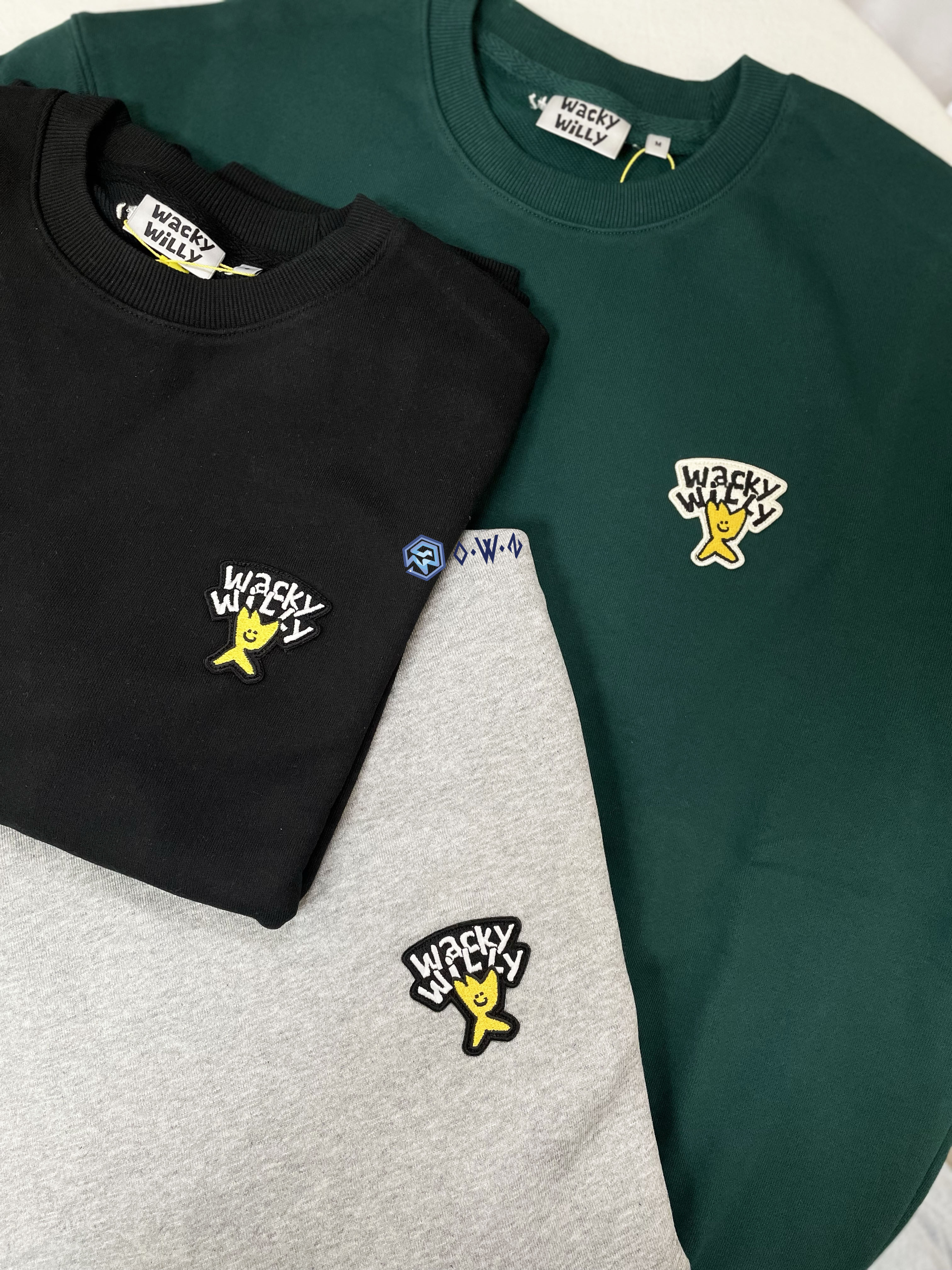 【OWN】Wacky Willy 衛衣 經典 長袖 素面 刺繡 小黃人 韓國小飛人 厚磅 秋冬新品 不分男女 黑色 灰色 綠色