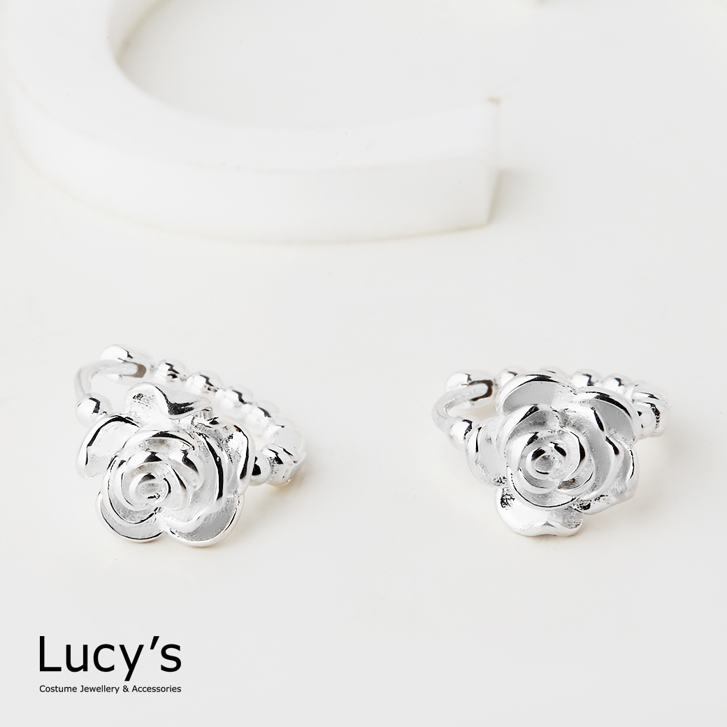 925純銀 典雅玫瑰 易扣耳環 (124537)