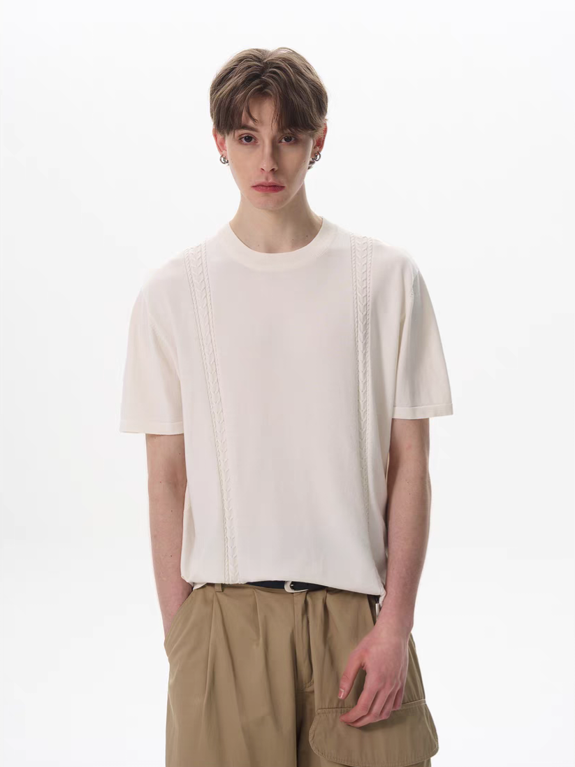 020. Knit Detailing Crew Neck T-Shirt