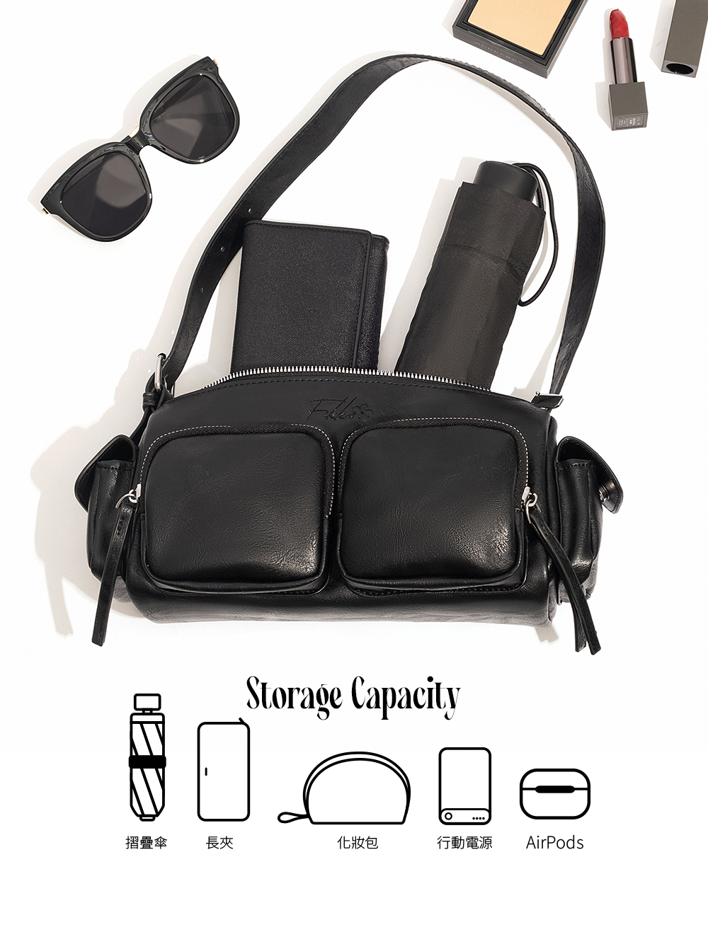 ChooShop官方購物網站提供FIKKA-曲奇餅乾.立體雙口袋肩背包-黑色,立體雙口袋設計兼具造型感與實用性,內裡貼心小格層讓分類收納更有條理,兩側立體側口袋可輕鬆收納隨手小物;搭配可調式肩背帶,可自由調整長度,背負舒適又便利。