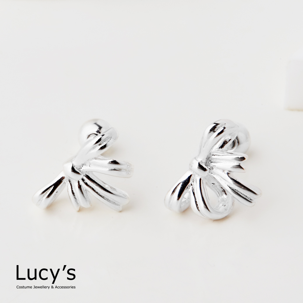 925純銀 蝴蝶結綁帶 轉珠耳環 (122919)