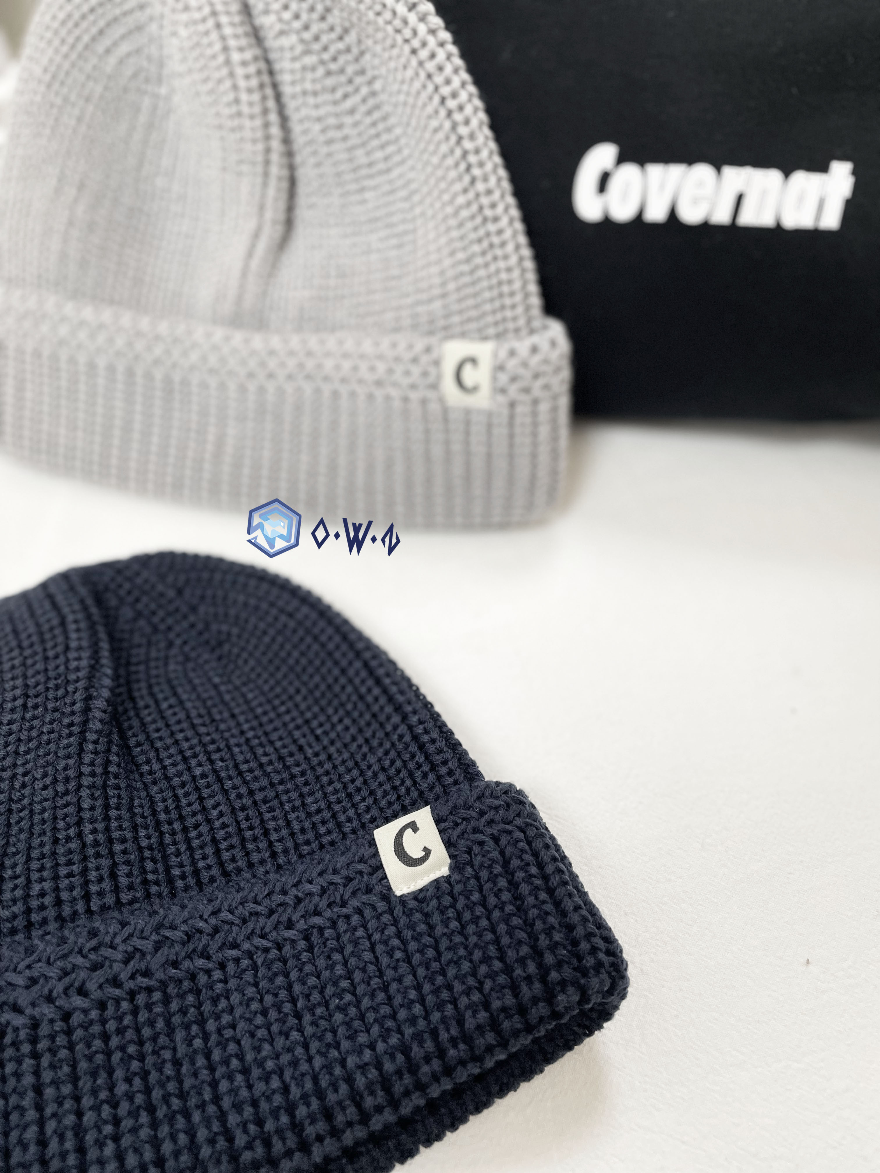 【OWN】Covernat 便帽 毛帽 短毛帽 編織 經典標誌 秋冬 不分男女 灰色 深藍