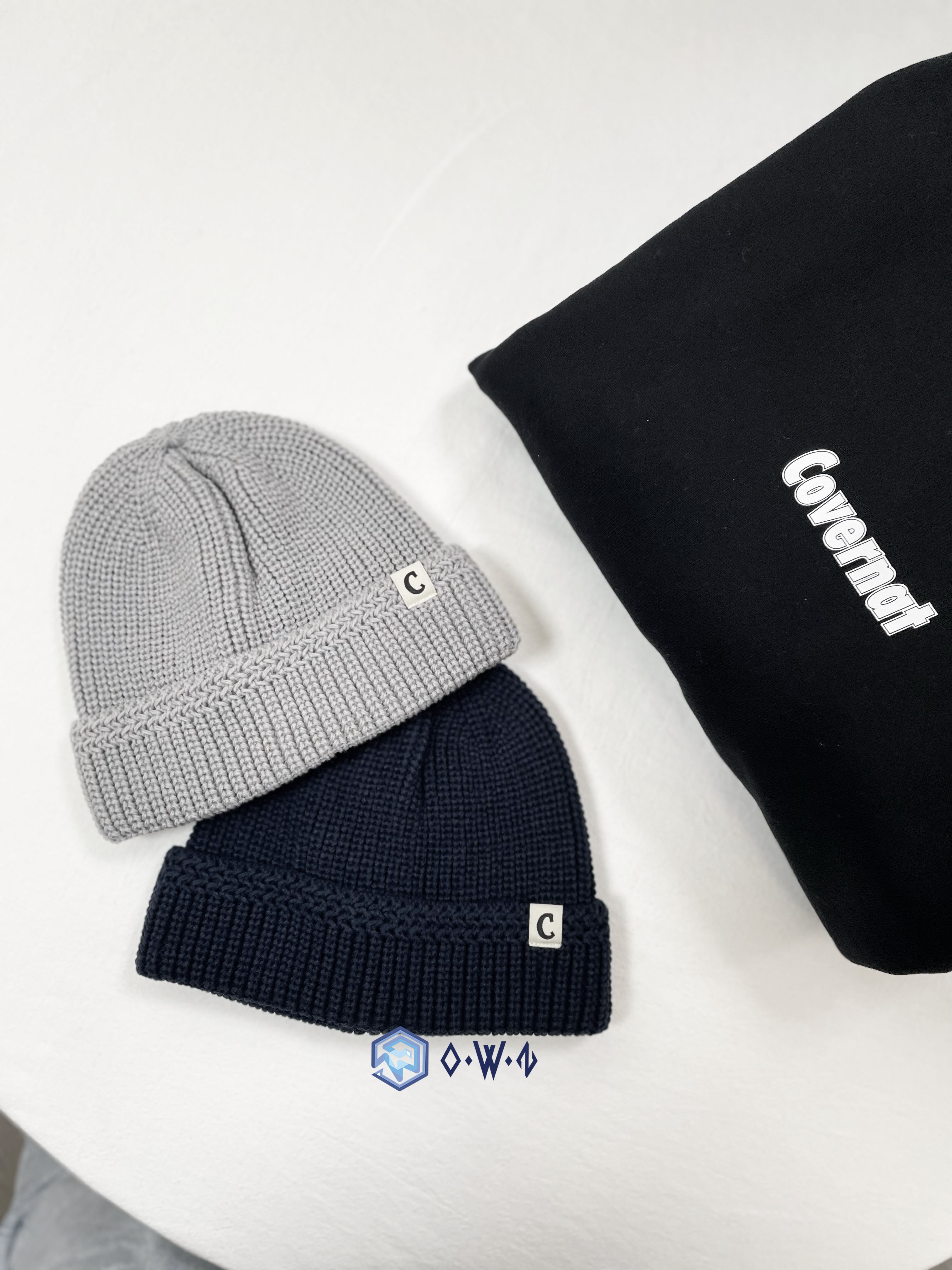 【OWN】Covernat 便帽 毛帽 短毛帽 編織 經典標誌 秋冬 不分男女 灰色 深藍