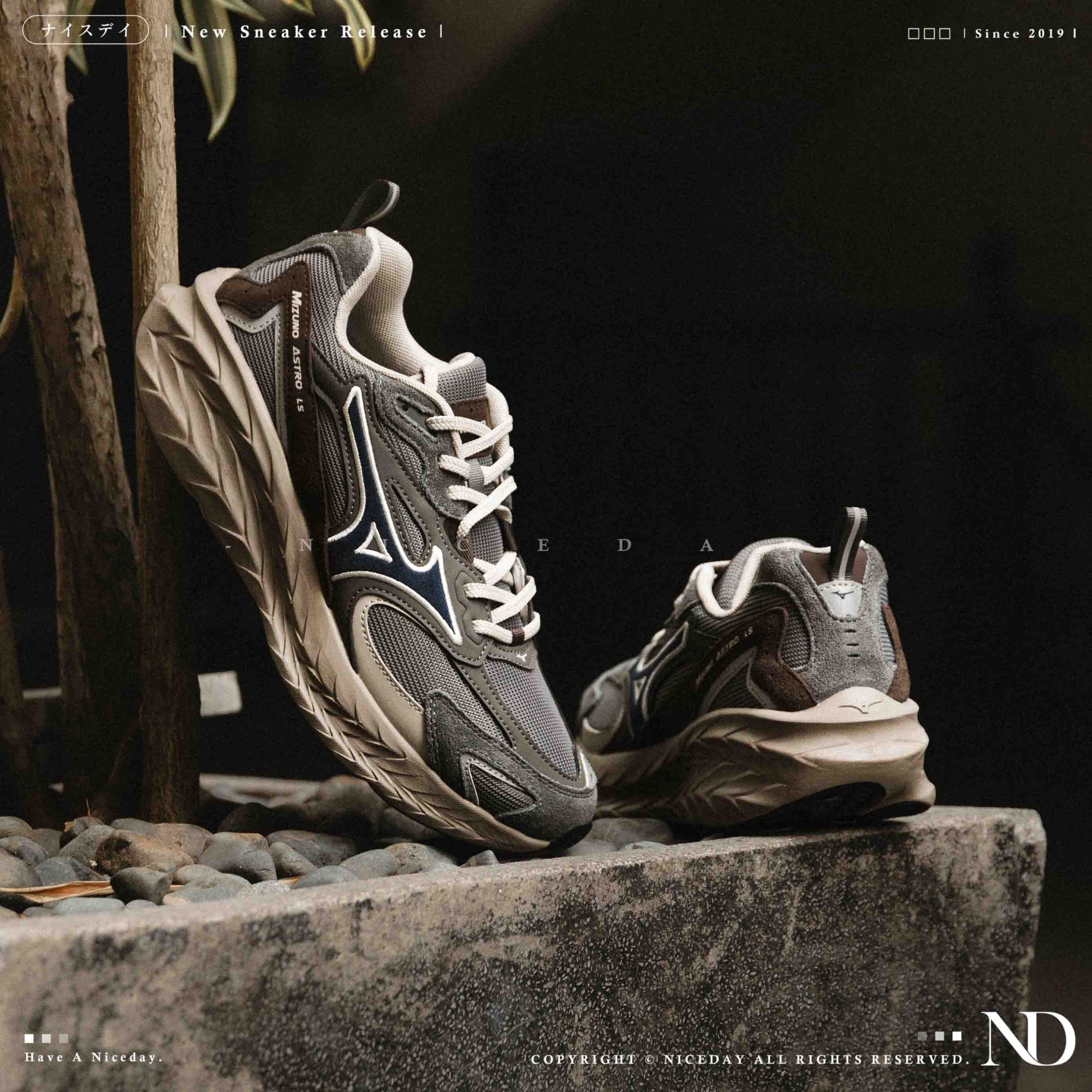 NICEDAY 代購Mizuno Astro LS 復古灰藍灰灰色機能慢跑登山山系運動鞋