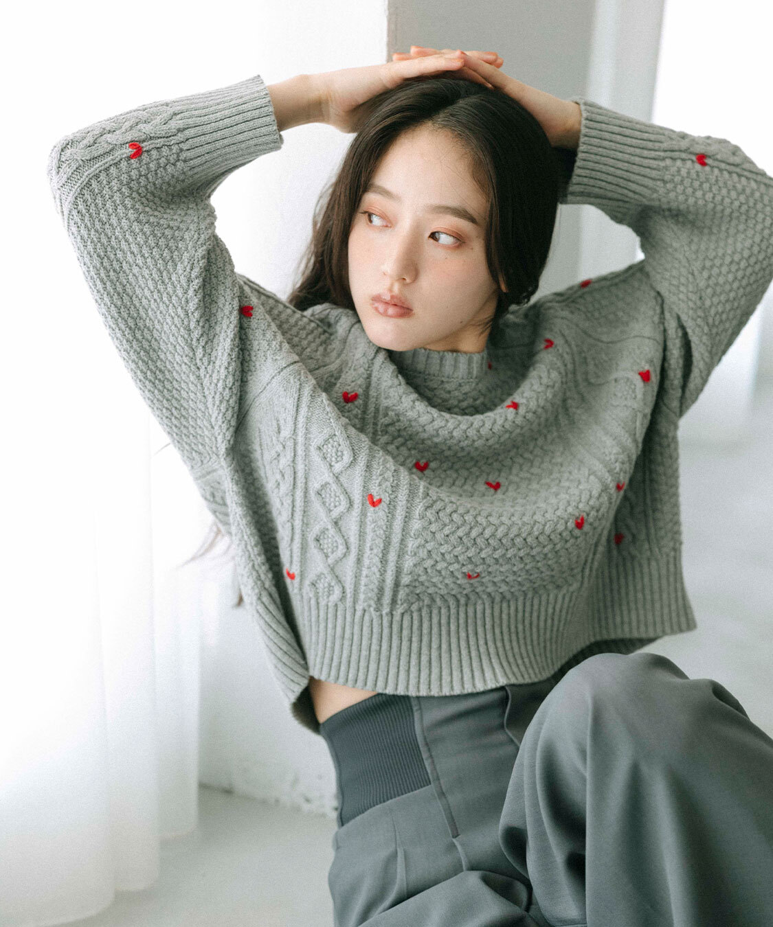 [預購] COCO DEAL 愛心刺繡麻花針織衫