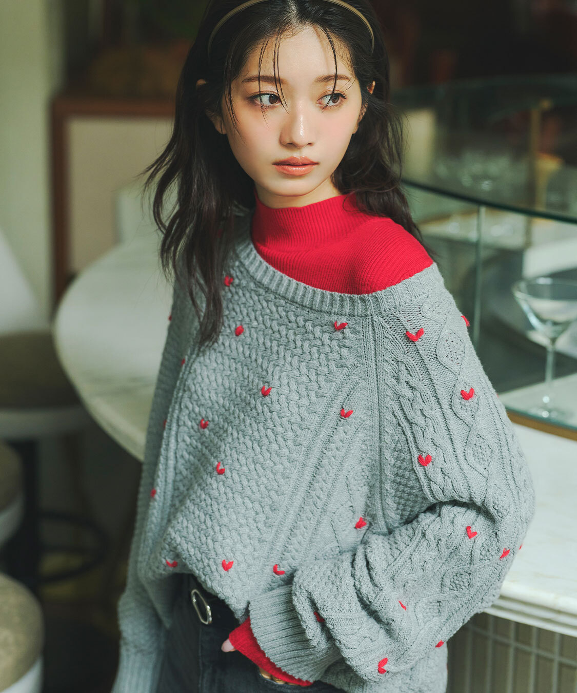 [預購] COCO DEAL 愛心刺繡麻花針織衫