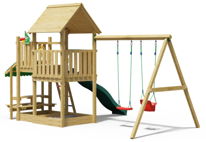 Jungle Lagoon | Wooden climbing frame with double swing