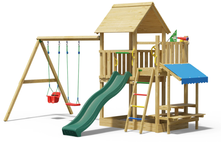 Jungle Lagoon | Wooden climbing frame with double swing