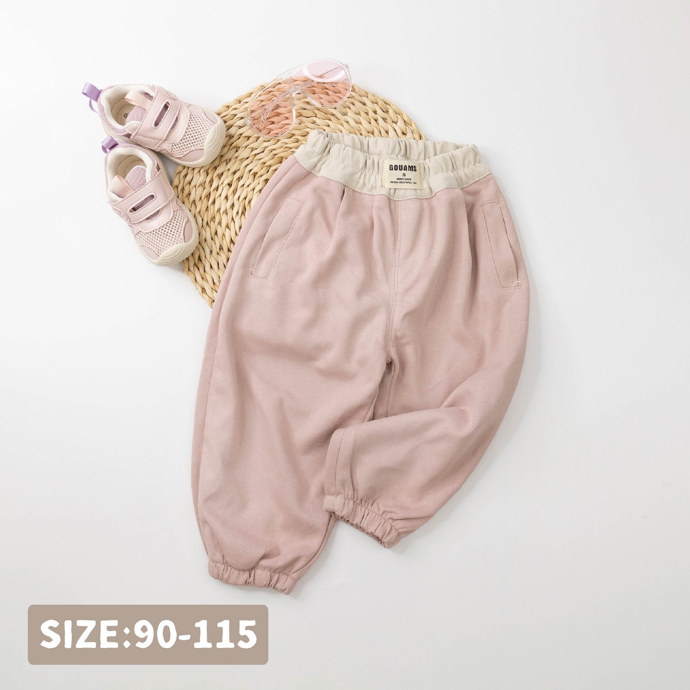 【H35636】雙色拼接英字布標縮口褲