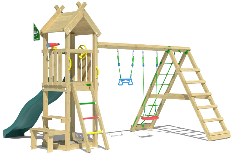 Jungle Totem | Wooden climbing frame with swings & climbing net