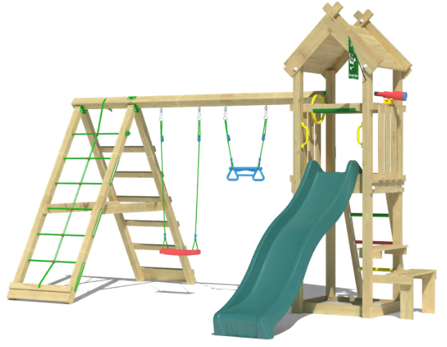 Jungle Totem | Wooden climbing frame with swings & climbing net