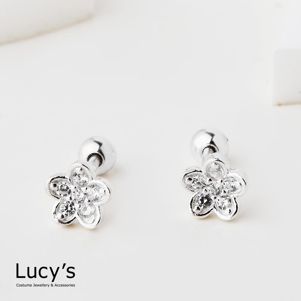 925純銀 閃亮小花 轉珠耳環 (122926)