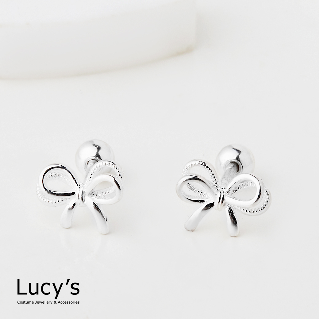 925純銀 蝴蝶結 轉珠耳環 (117784)