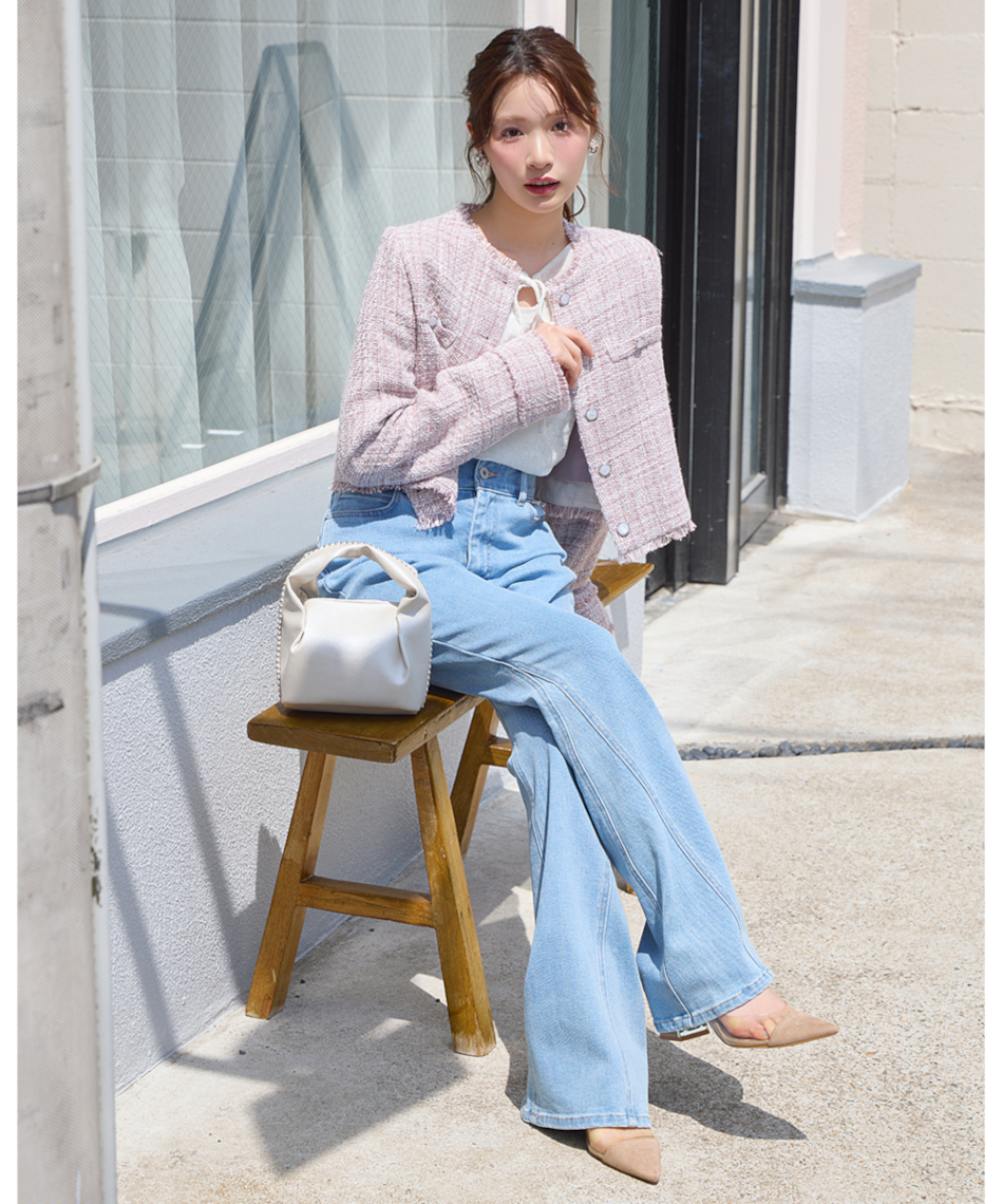 [預購] 折扣 LILLIAN CARAT 側邊設計牛仔喇叭褲