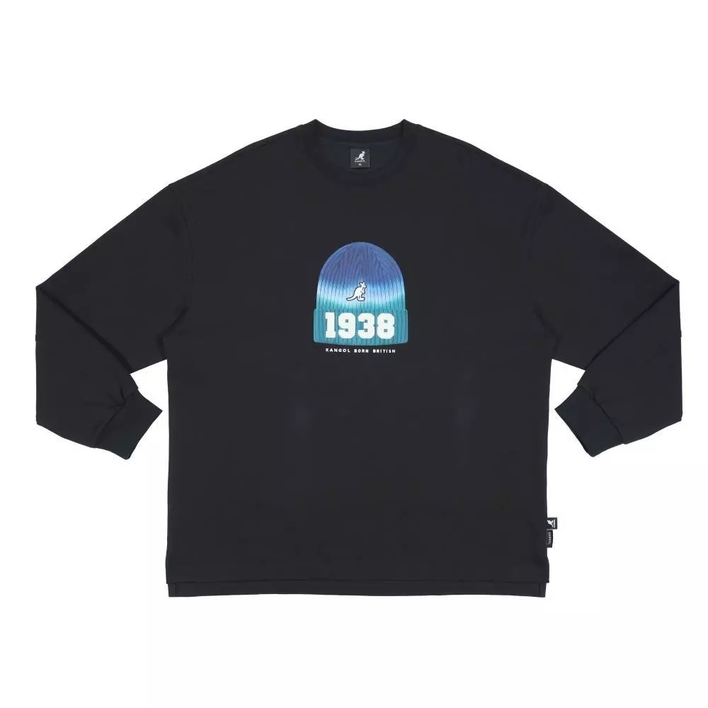 KANGOL 長袖 黑色 毛帽圖案 LOGO刺繡 薄長T 中性 6555100220