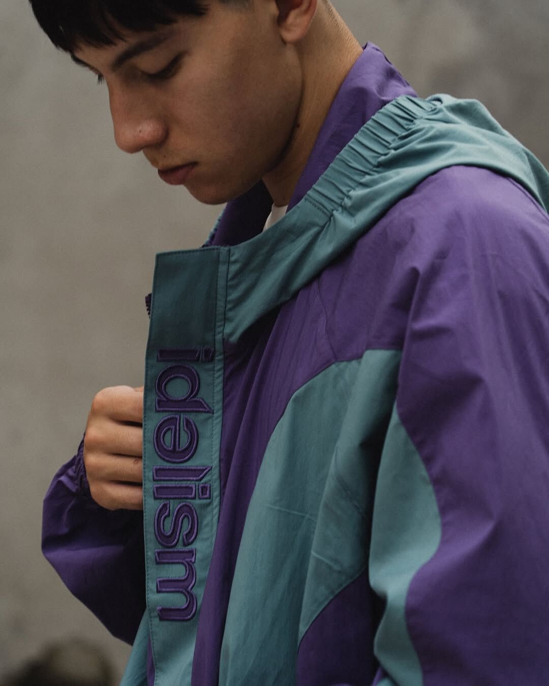 idealism 復古運動拼接外套 灰黑/紫綠 25 A/W Wave Jacket