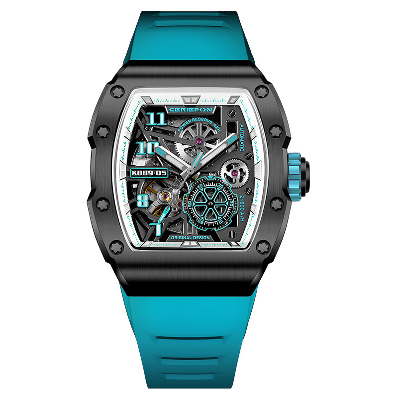 【Ceriepon凱鉑】銀石賽道SILVERSTONE CIRCUIT系列 KB8905G 酒桶 鏤空 夜光 氟橡膠 機械 手錶
