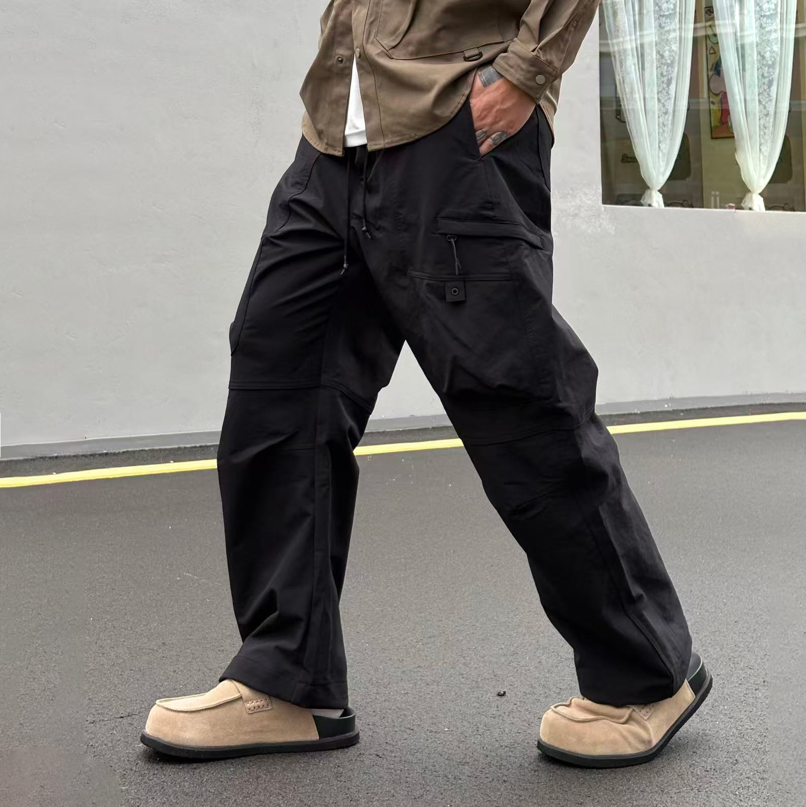 XCTRL 美式弧形彎刀工裝長褲-黑