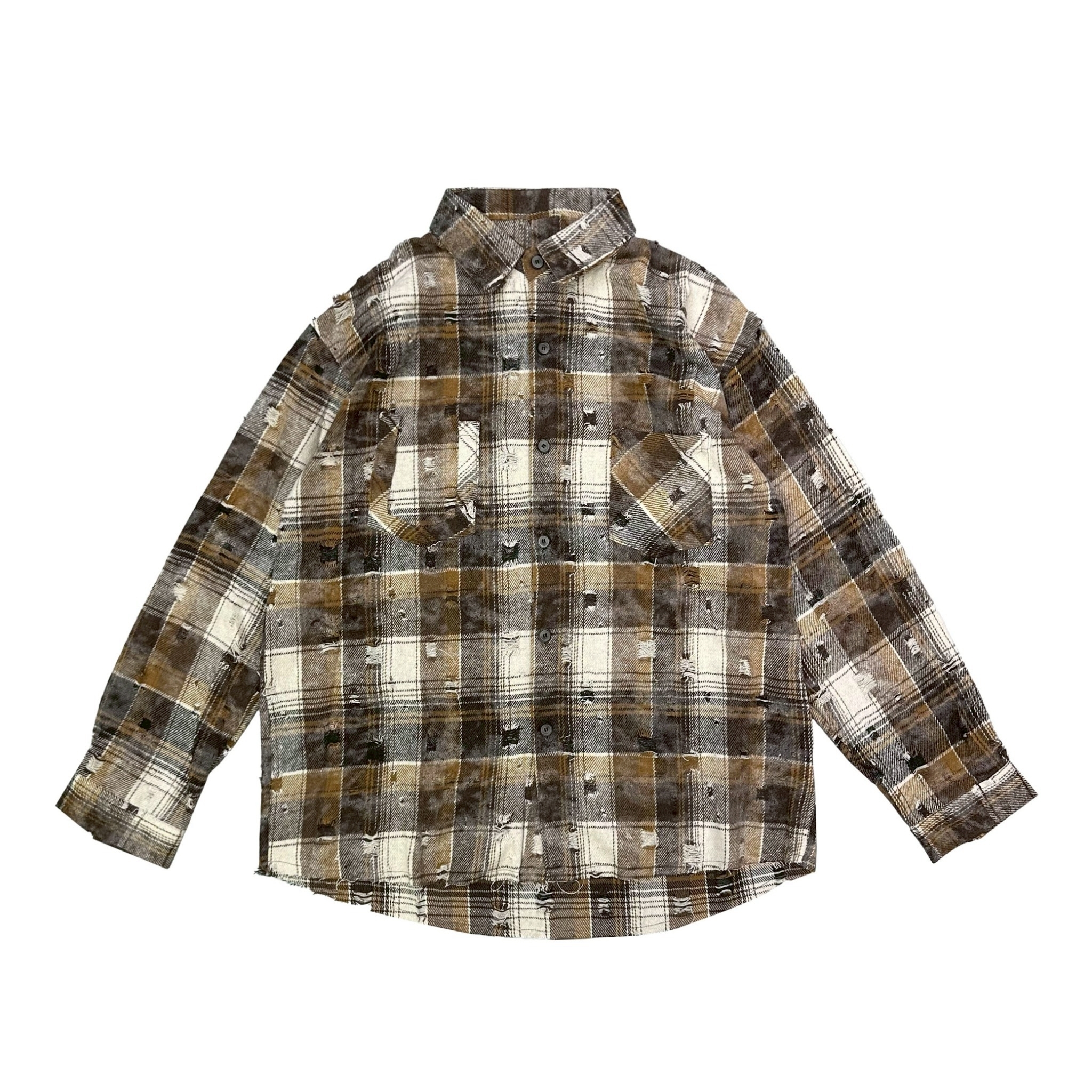 XCTRL 法蘭絨刷舊格紋長袖襯衫