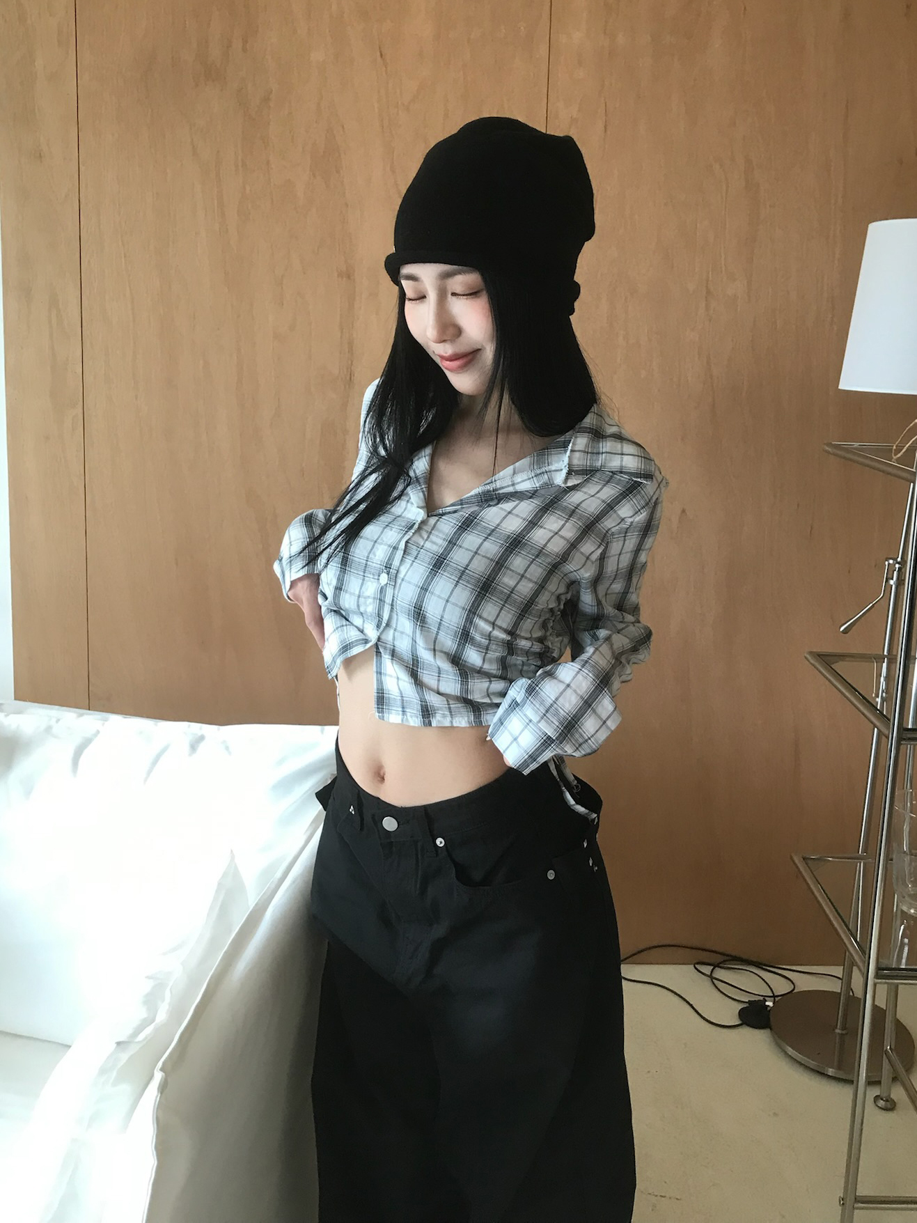 Chikchok Check Shirring Crop Shirt #襯衫 (炭灰售完不補)