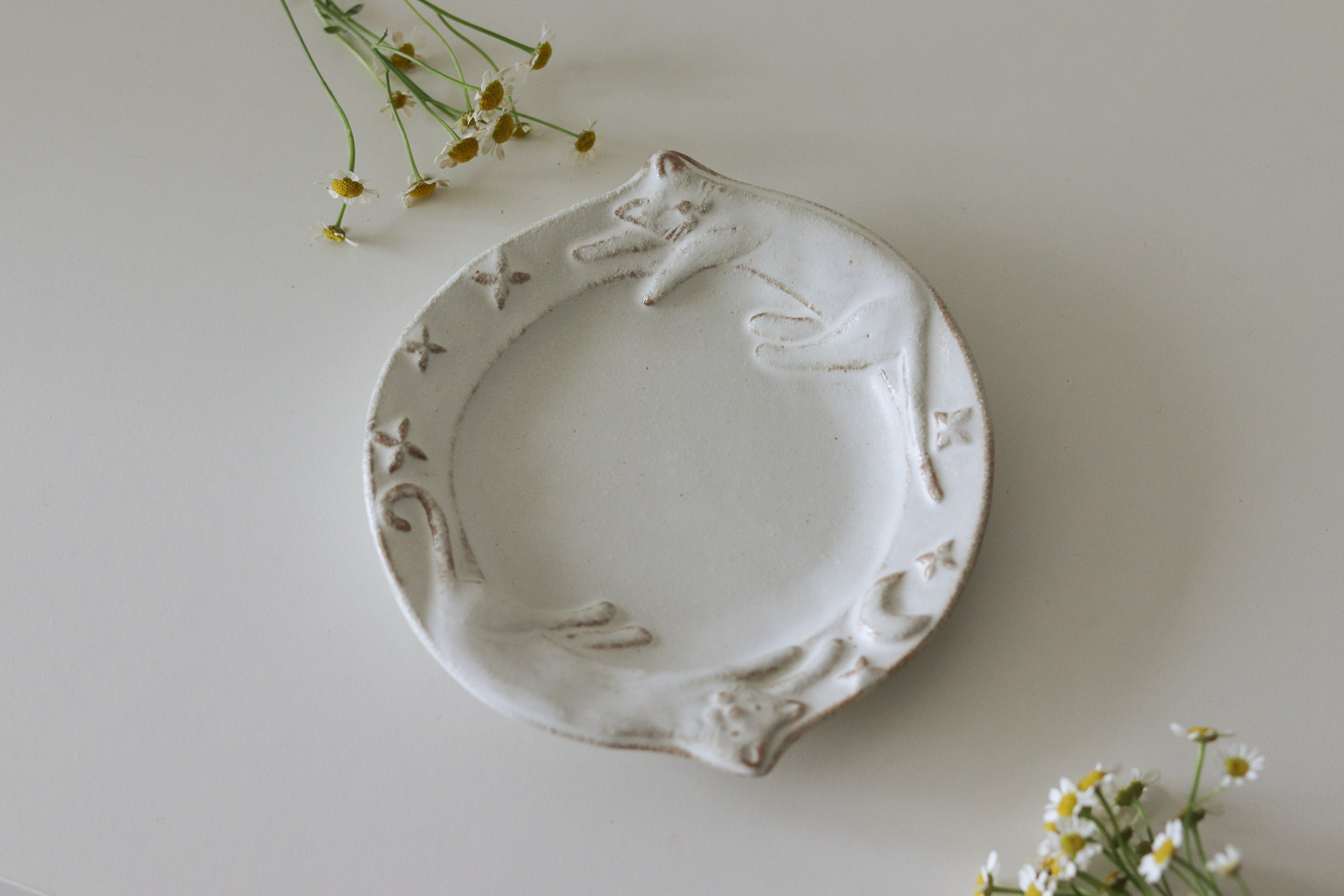 Mashiko Yaki 益子燒 若林健吾 宮沢賢治童話系列 貓咪浮雕 圓盤 取皿