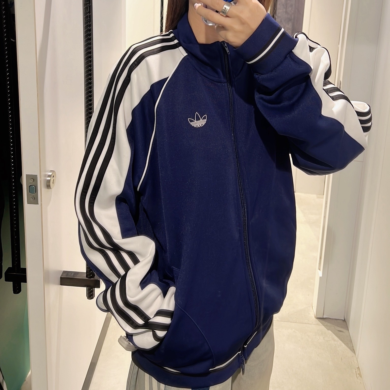 ADIDAS ORIGINALS x TYSHAWN JONES 運動外套 藍白拼接 三線 立領 JZ5431