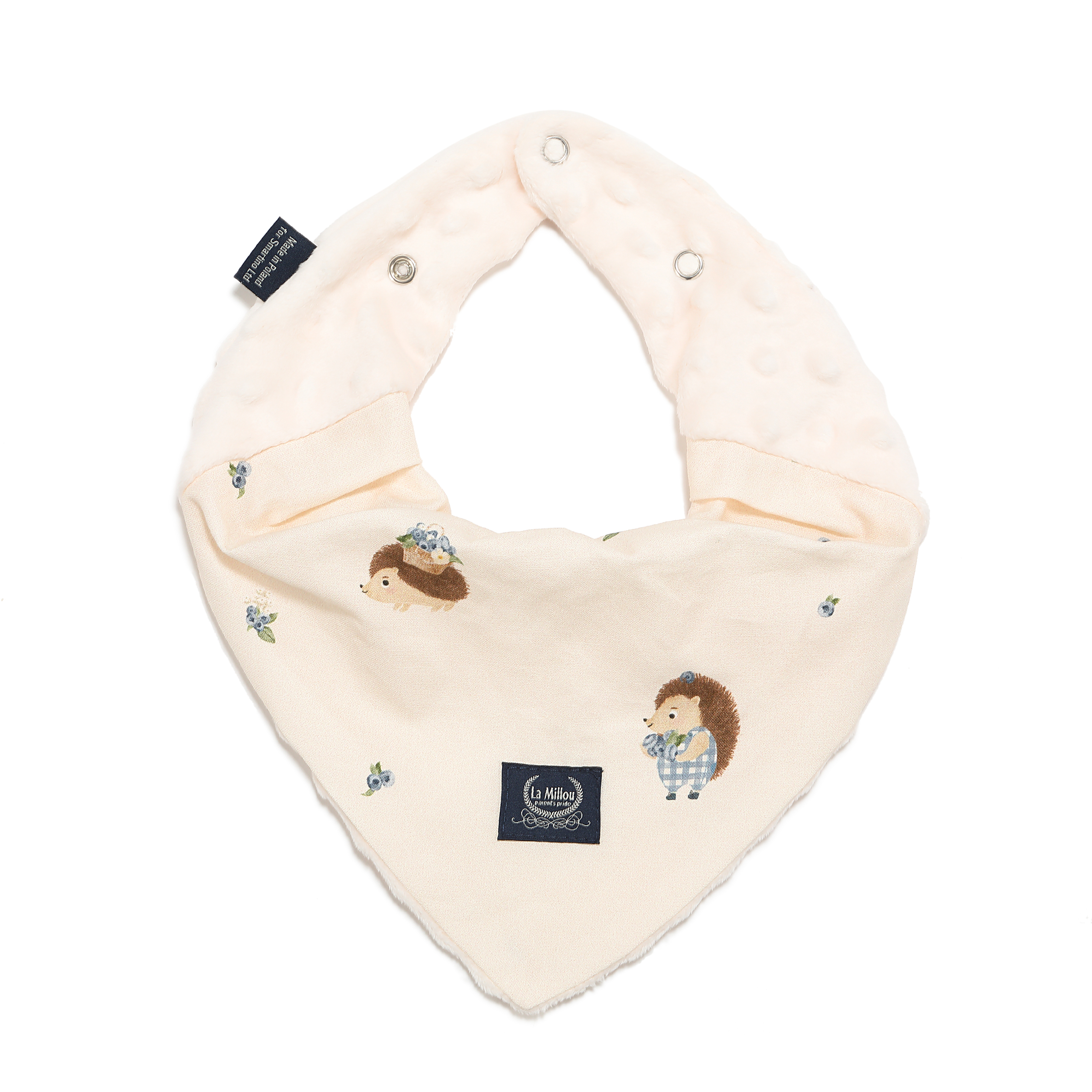 La Millou波蘭 豆豆圍兜領巾｜藍莓小刺蝟｜雲朵白