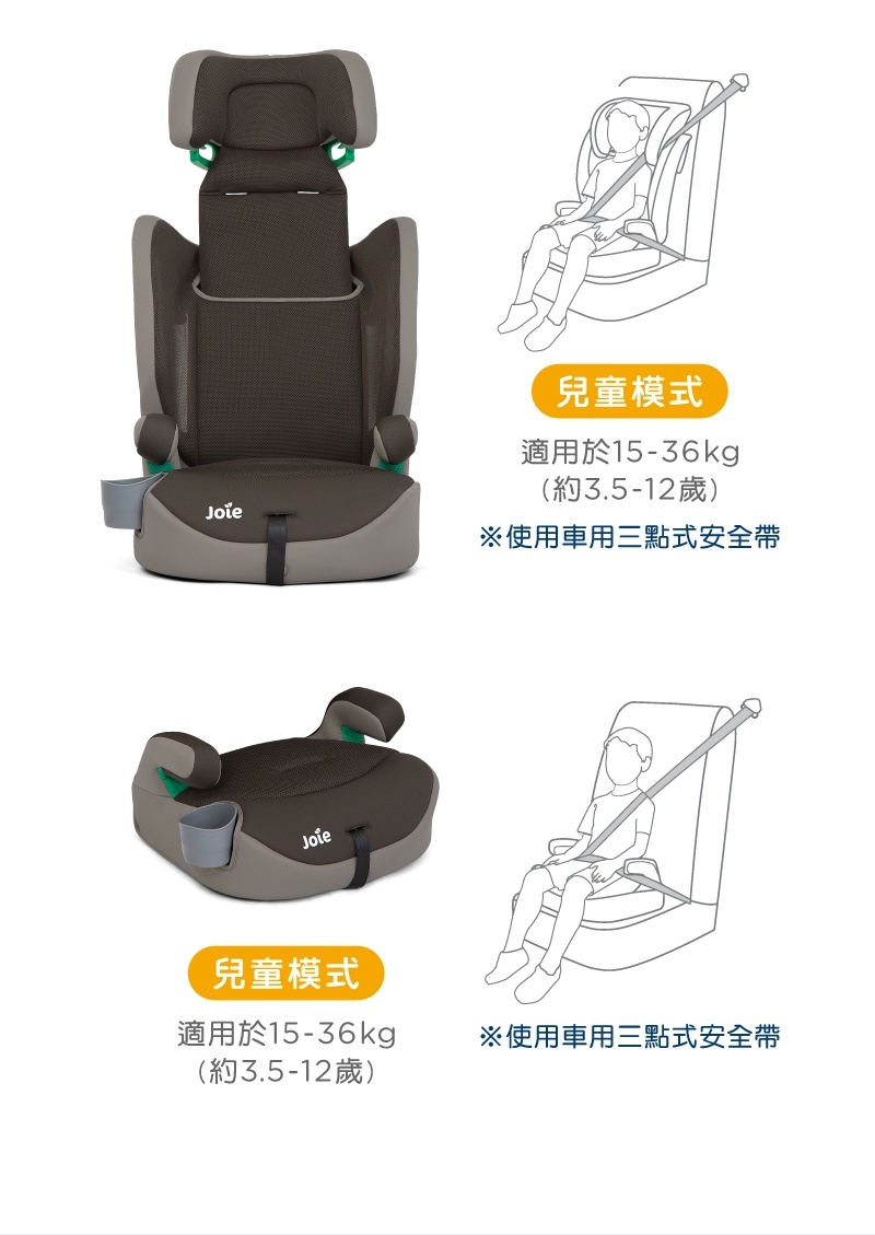 Joie,elevate™ R129 成長型汽座的實拍圖