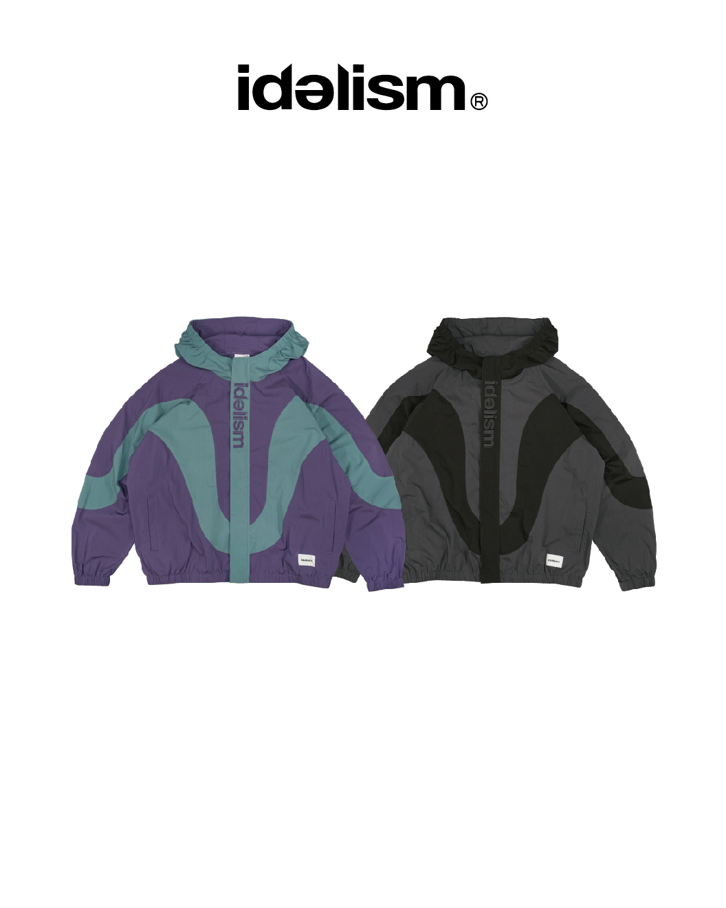 idealism 復古運動拼接外套 灰黑/紫綠 25 A/W Wave Jacket