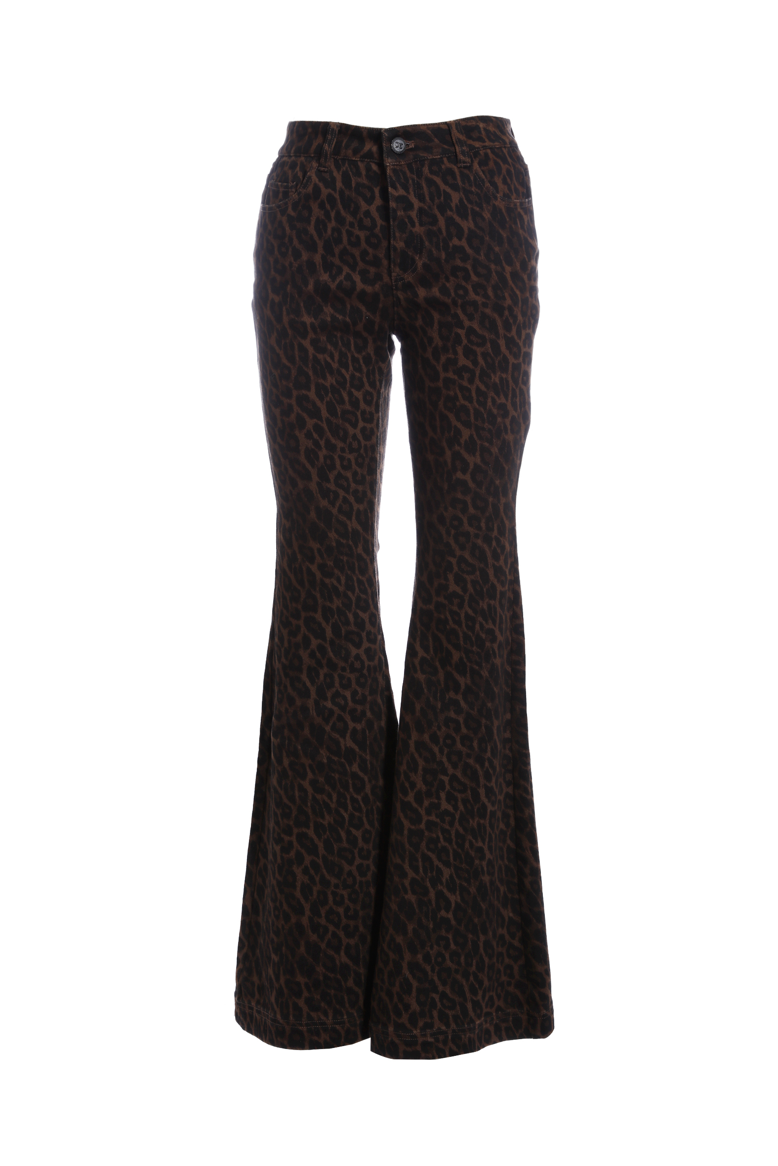 BE15353B2 野性絮語復古豹紋印花高腰微喇叭長褲