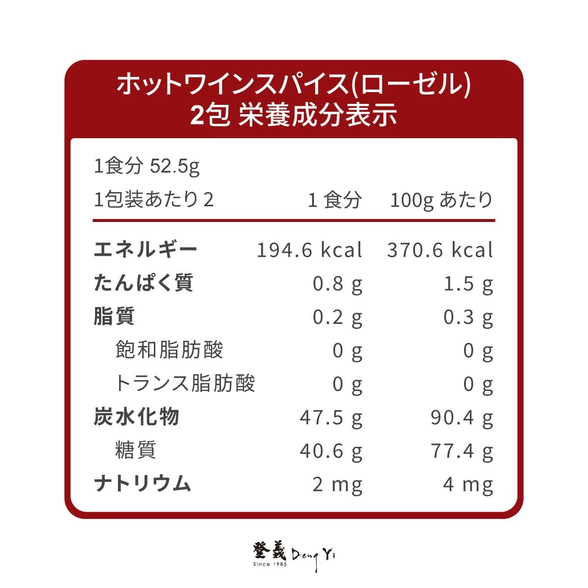 登義紅酒香料包_清爽洛神營養標示