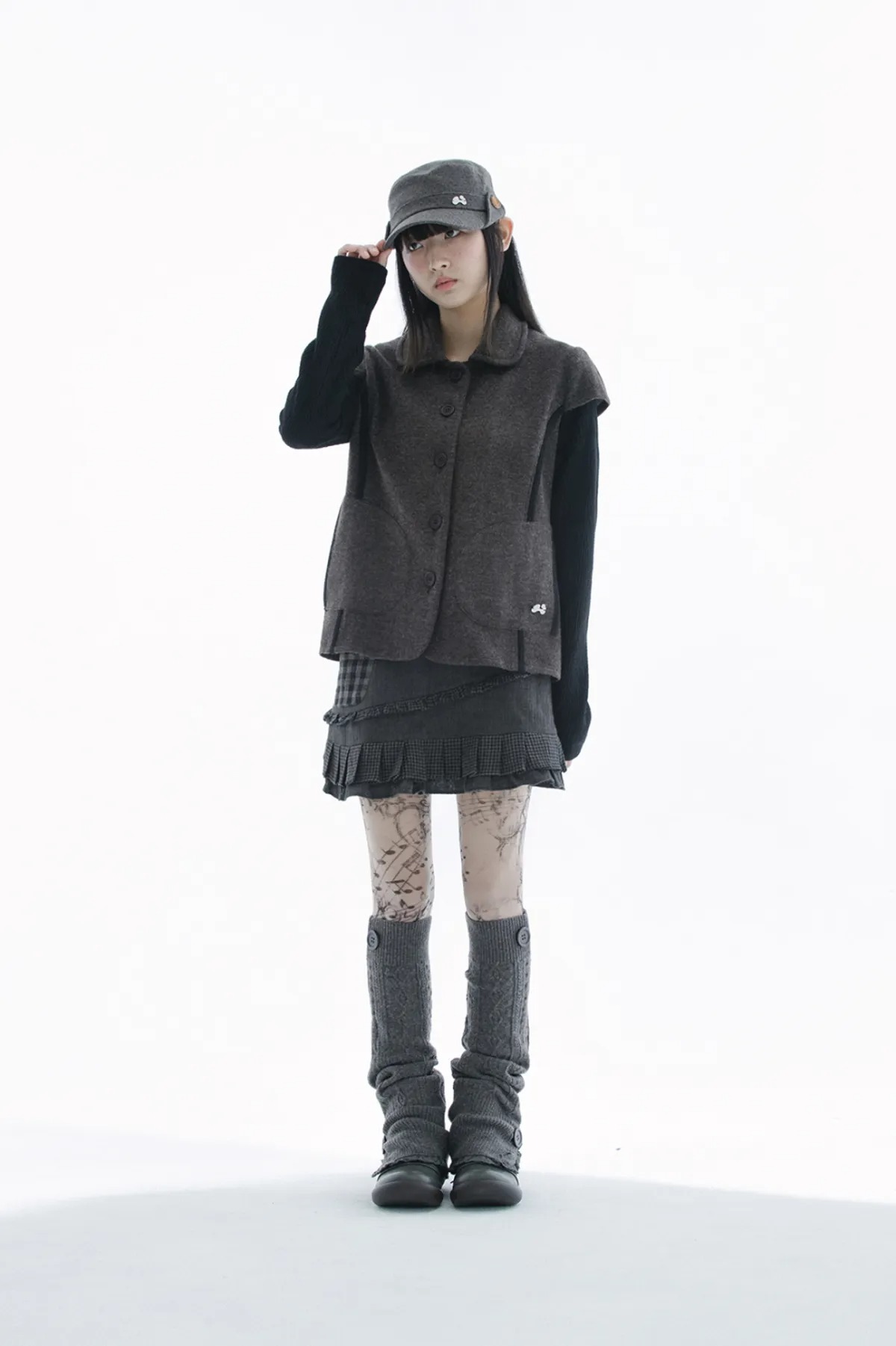 HUG YOUR SKIN) Round collar knit jacket - 2col