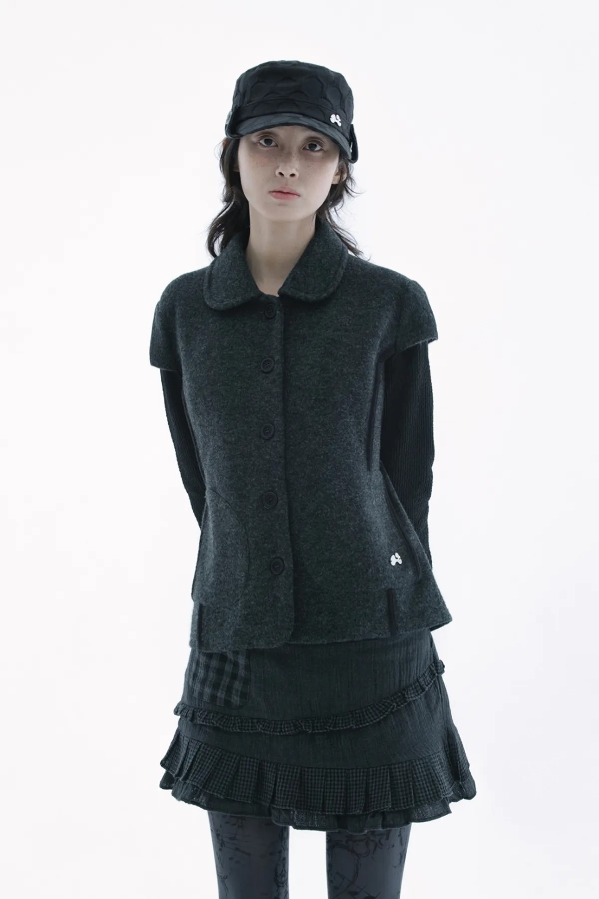 HUG YOUR SKIN) Round collar knit jacket - 2col