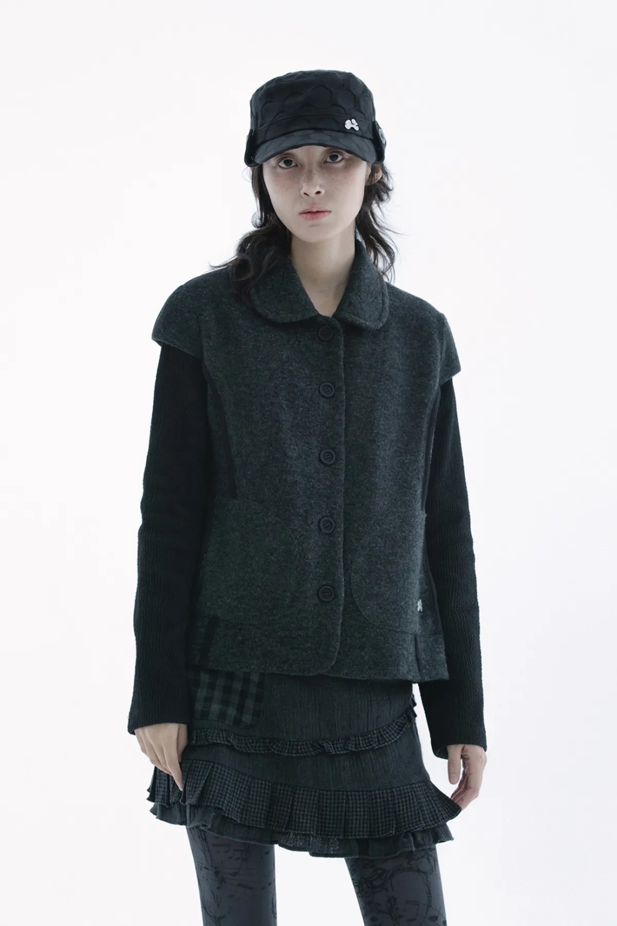 HUG YOUR SKIN) Round collar knit jacket - 2col