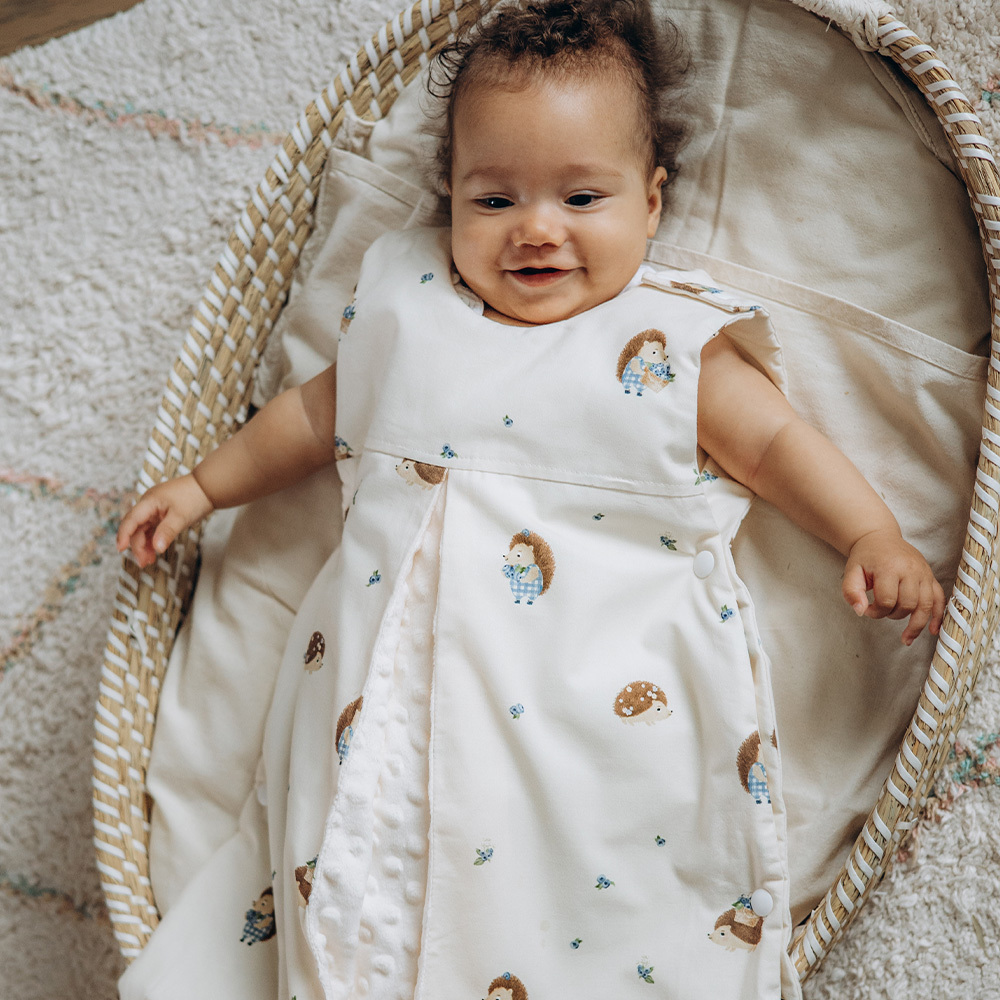 La Millou波蘭 豆豆防踢被/防踢背心分腿扣(70cm)｜藍莓小刺蝟｜雲朵白