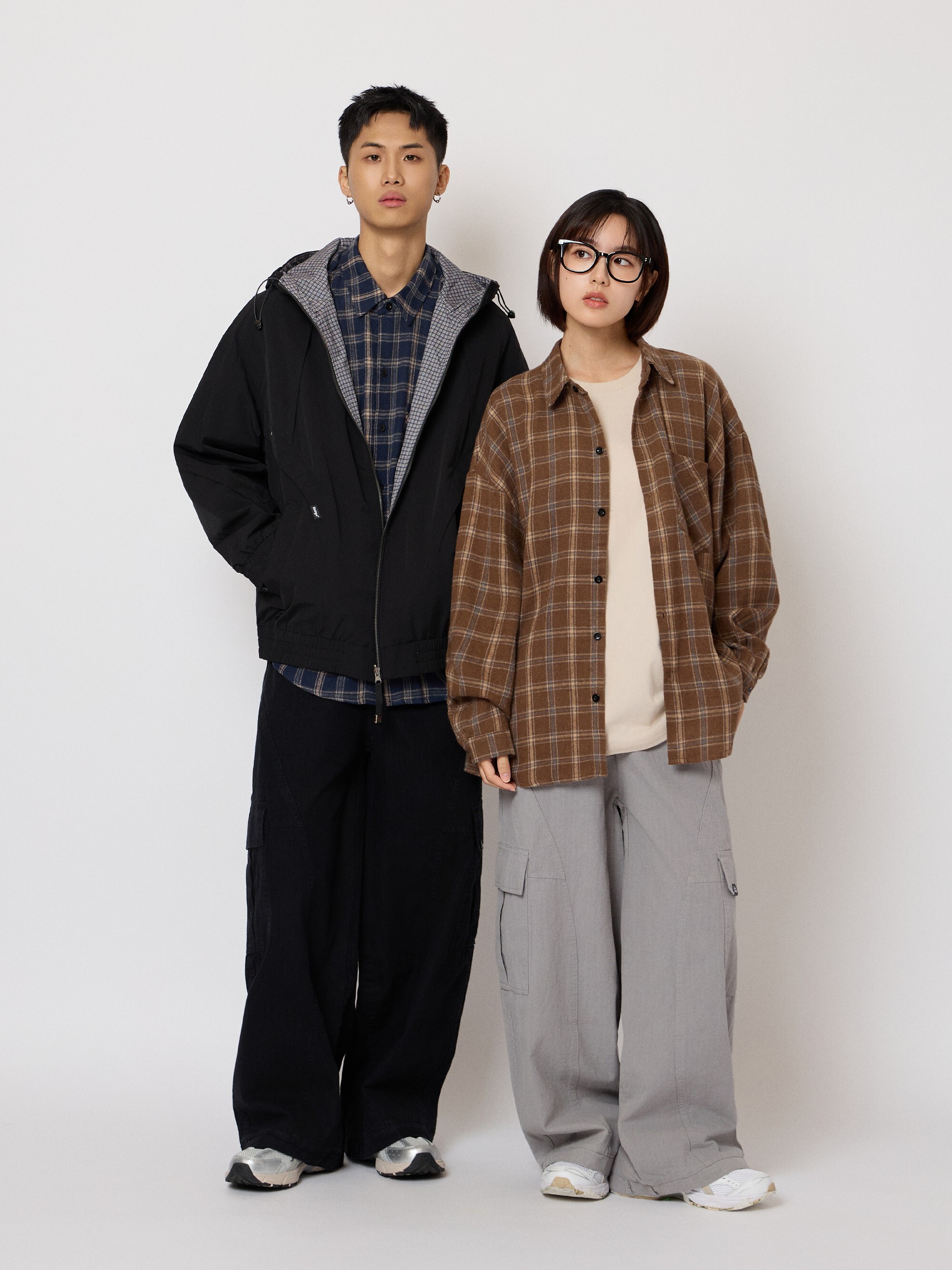 弧線剪接工裝口袋褲