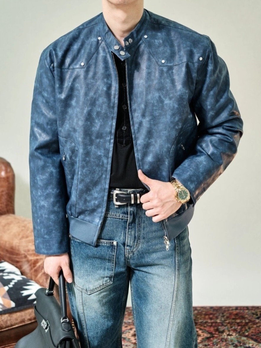 (韓潮獨家優惠)Loro Piana 渲染鉚釘皮革夾克