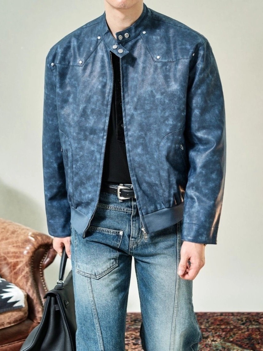 (韓潮獨家優惠)Loro Piana 渲染鉚釘皮革夾克