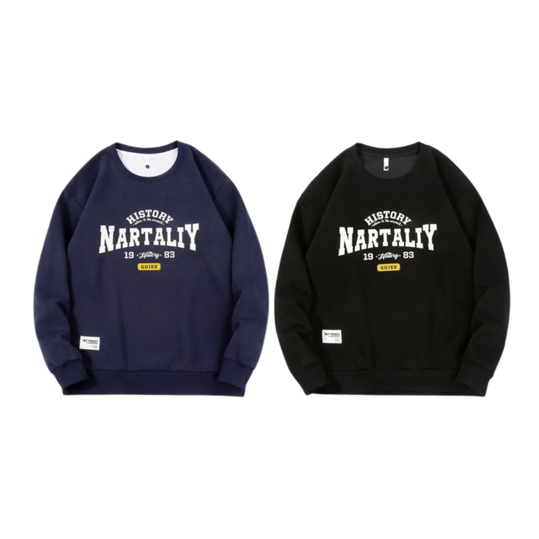 美式復古寬鬆圓領大學T 81107