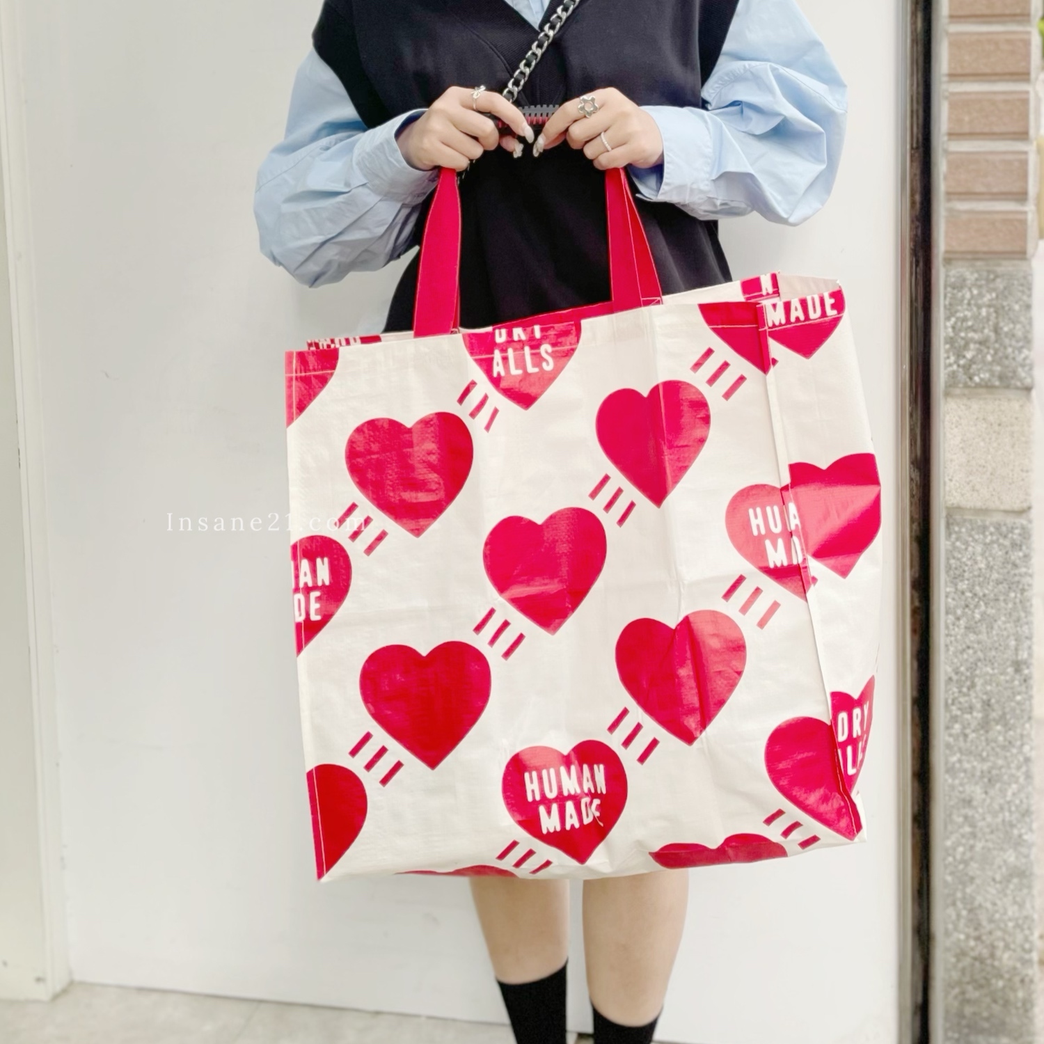 HUMAN MADE 手提環保袋 滿版愛心 橡膠握把 日常 購物袋