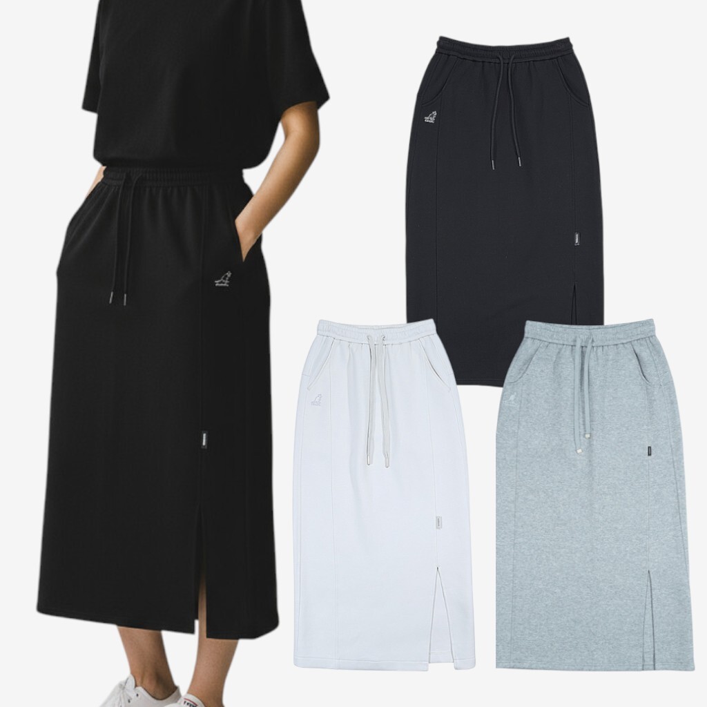 KANGOL 長裙 黑 白杏 麻灰色 LOGO 刺繡 棉質長裙 6552150300 6552150312 6552150320