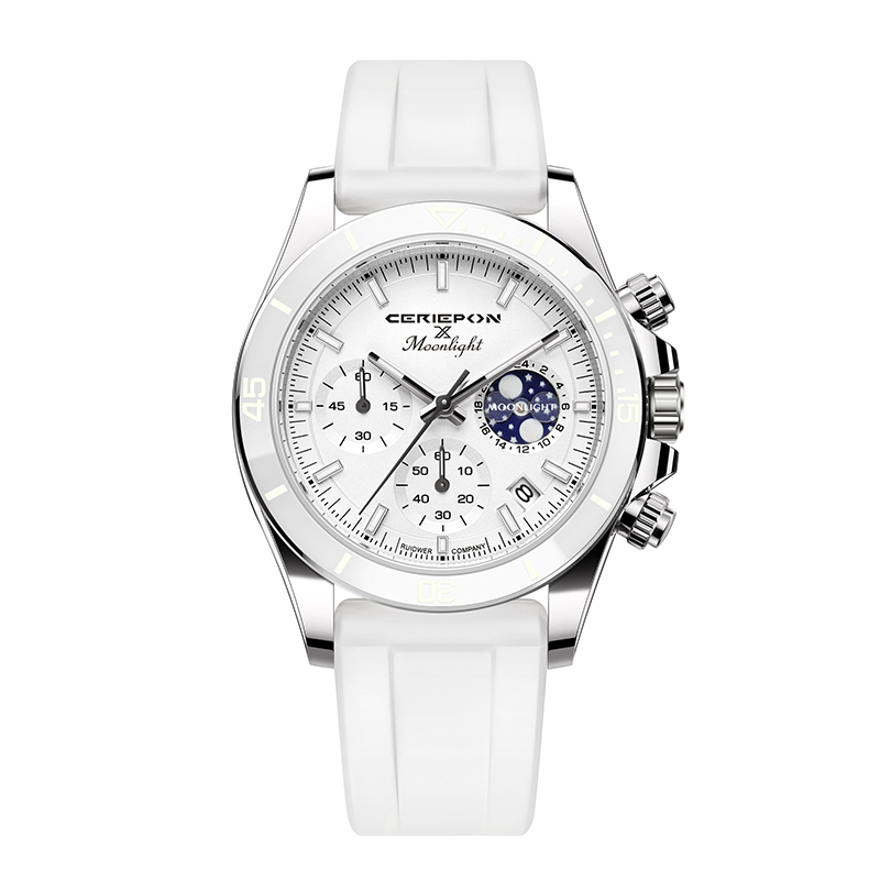 【Ceriepon凱鉑】星月TIME MOONLIGHT時間系列 真三眼 陶瓷 帶日期 夜光  石英 手錶