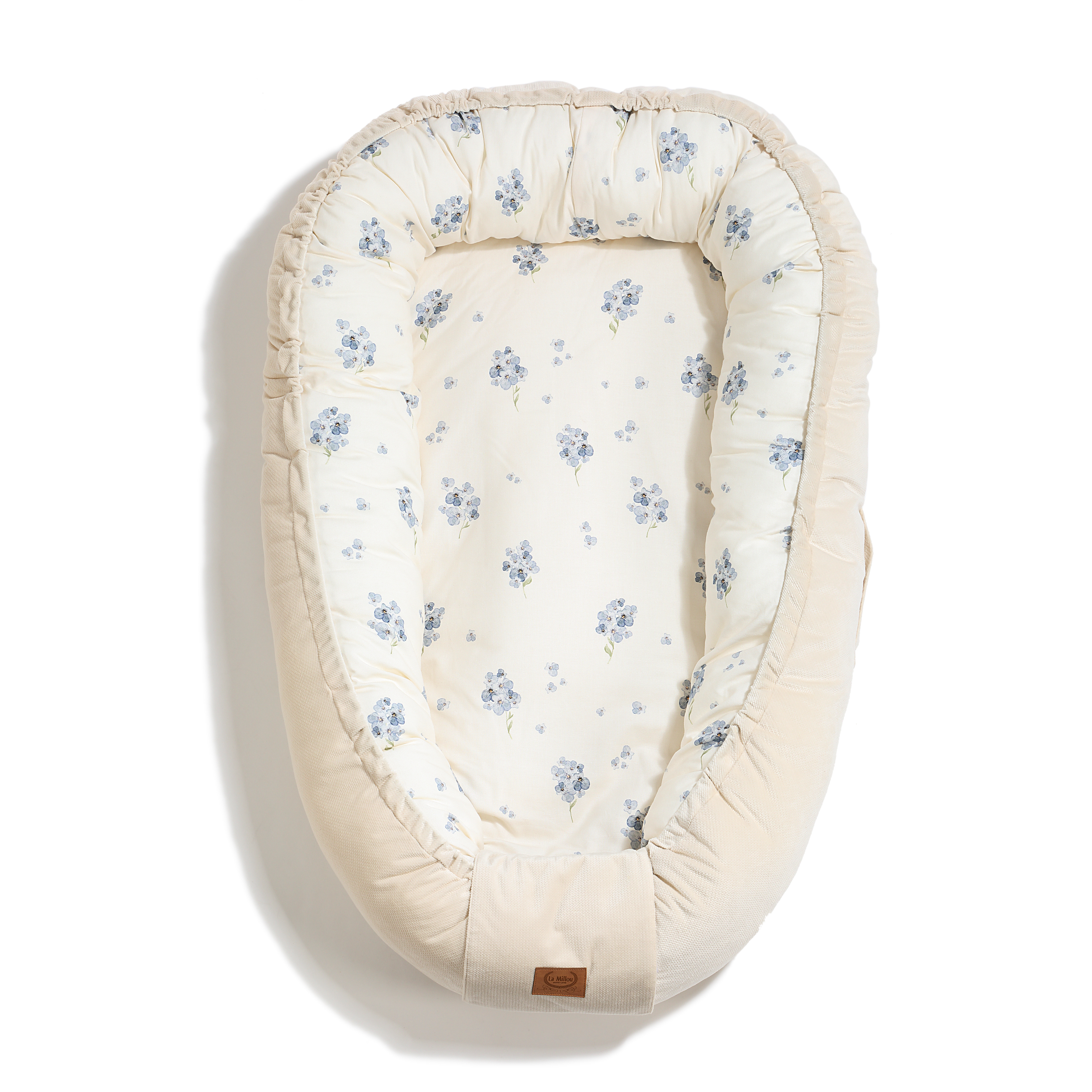 La Millou波蘭 Velvet頂級棉柔嬰兒睡窩(鋪棉版)｜英倫藍鈴花｜舒柔純白
