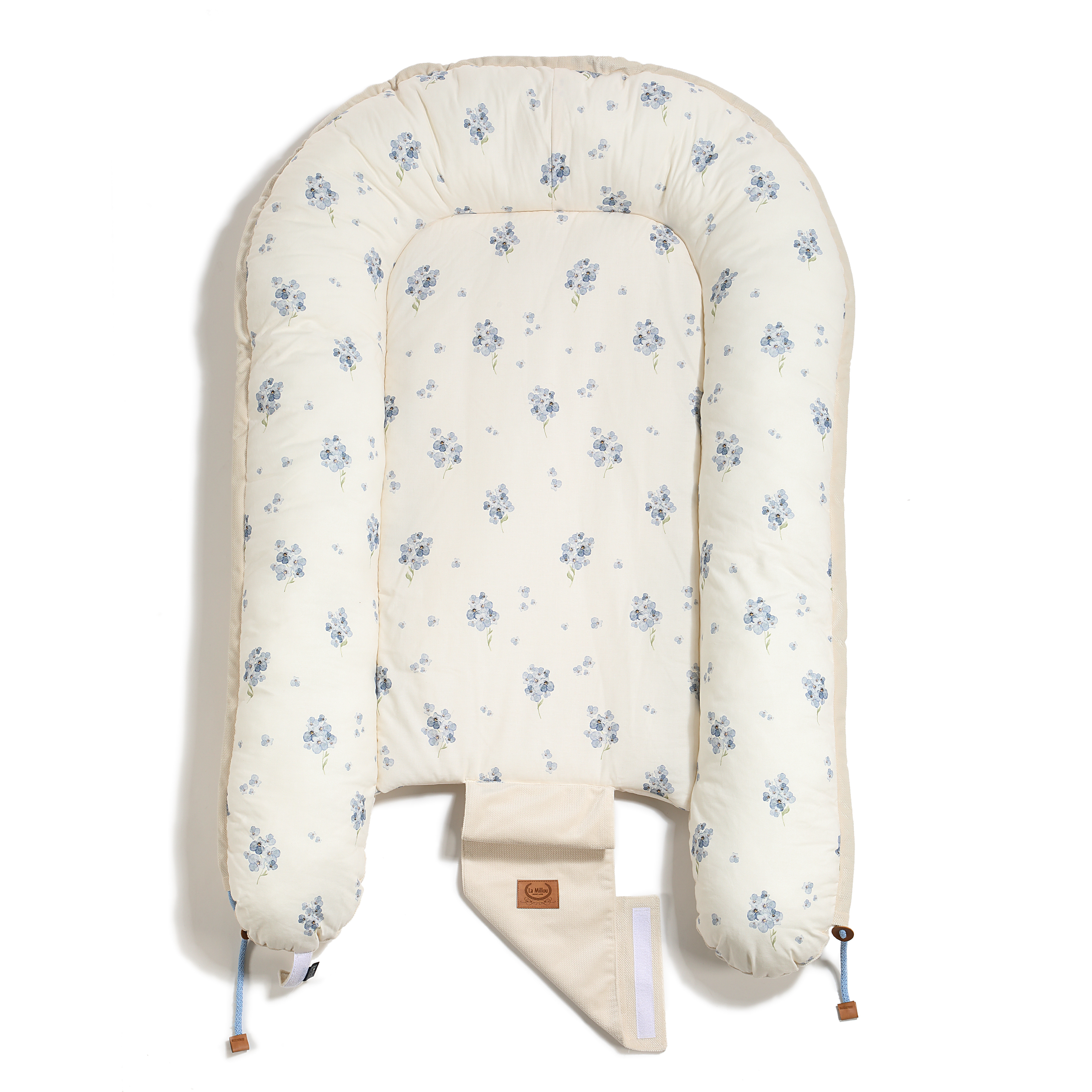 La Millou波蘭 Velvet頂級棉柔嬰兒睡窩(鋪棉版)｜英倫藍鈴花｜舒柔純白