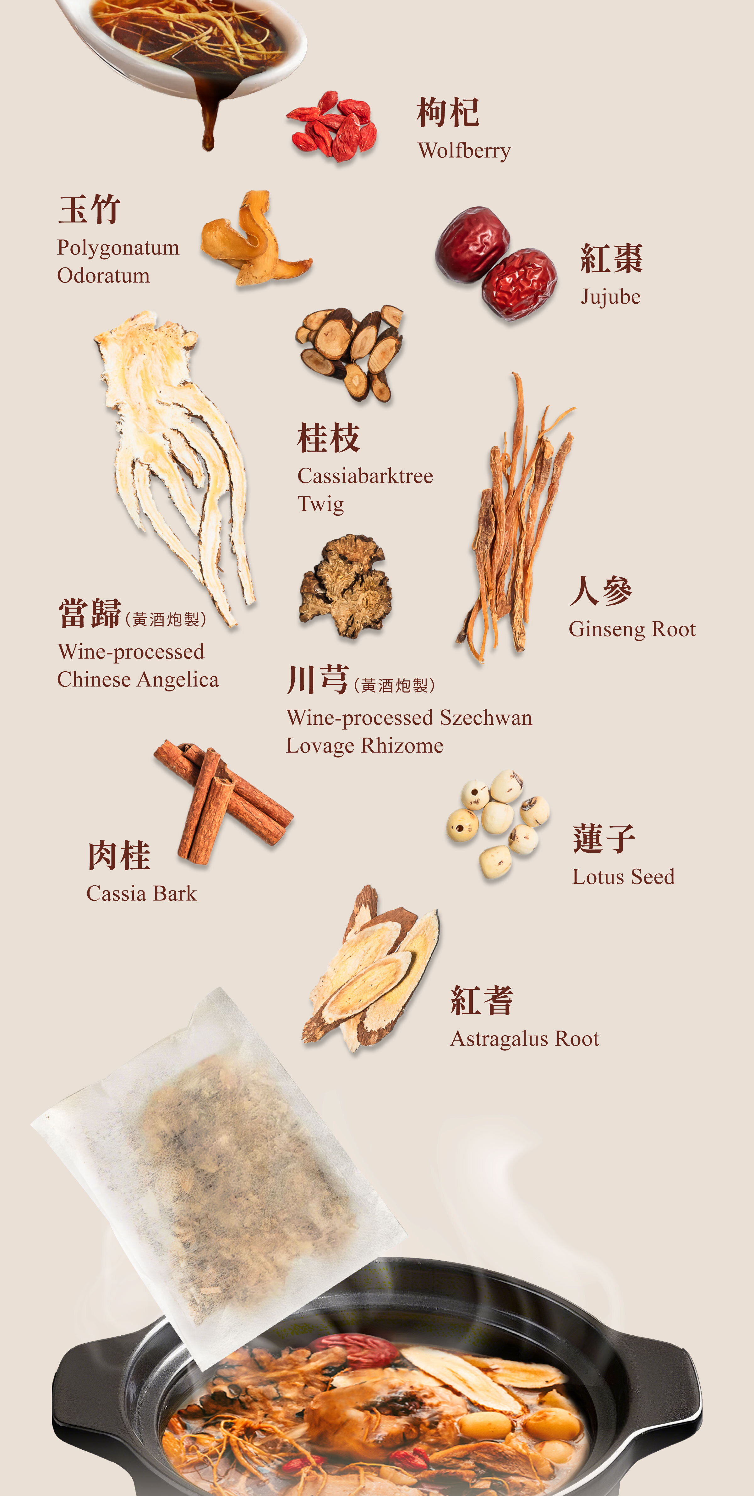 Dengyi Ginseng Chicken Soup Kit Ingredients