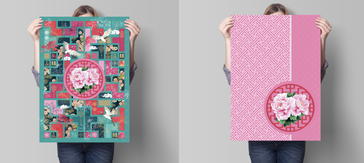 BISCUITMOON DESIGNS tea towel pack of two - peony and coordinate