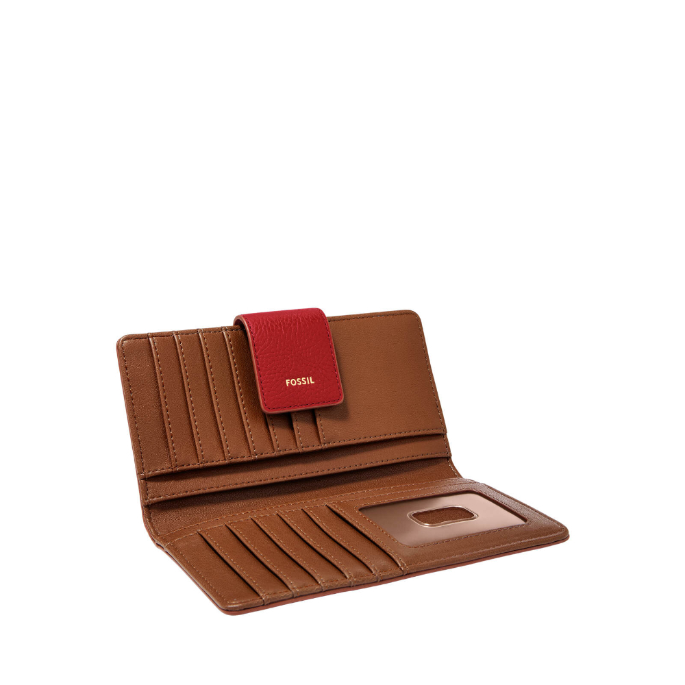 Logan 真皮扣式RFID防盜中長夾-石榴紅 SL7830611