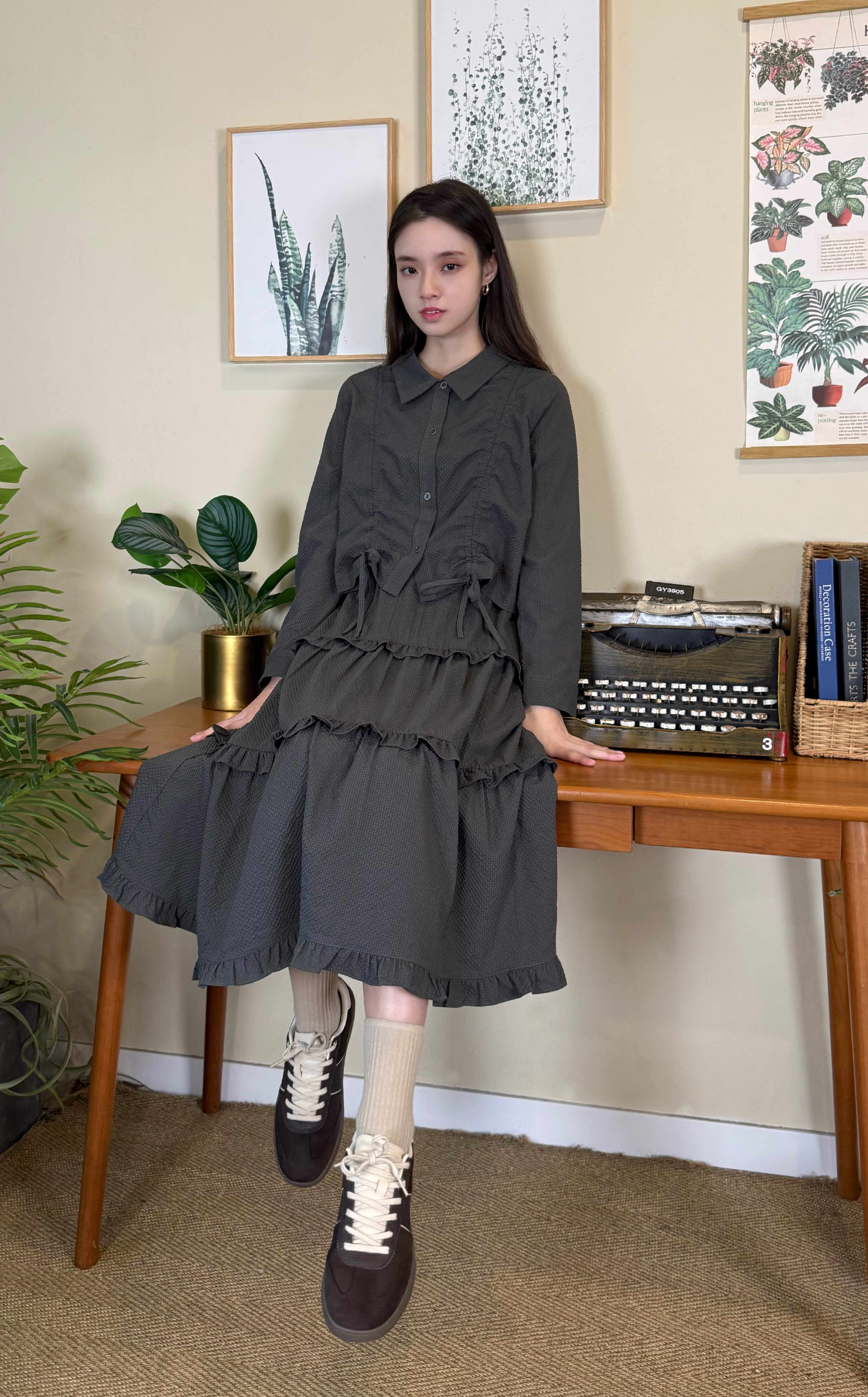 格子暗花上衣 SH0302