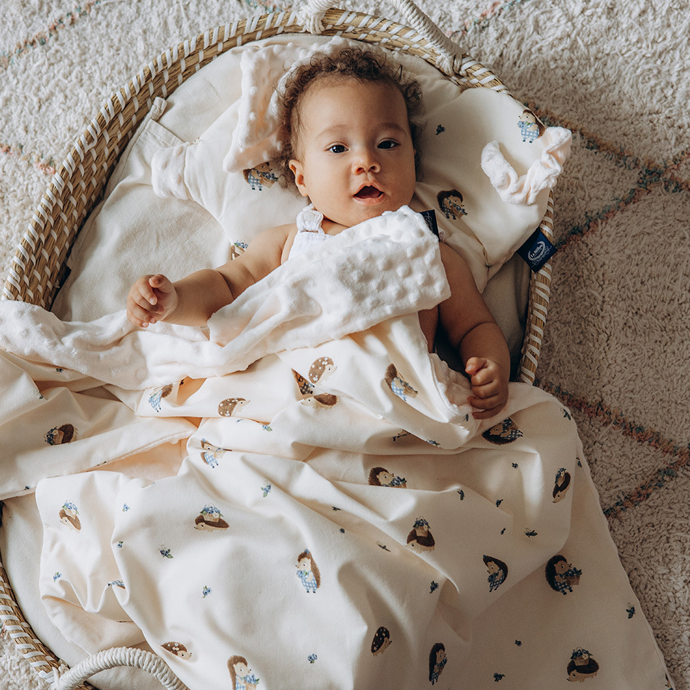 La Millou波蘭 單面巧柔豆豆毯加大｜藍莓小刺蝟｜雲朵白