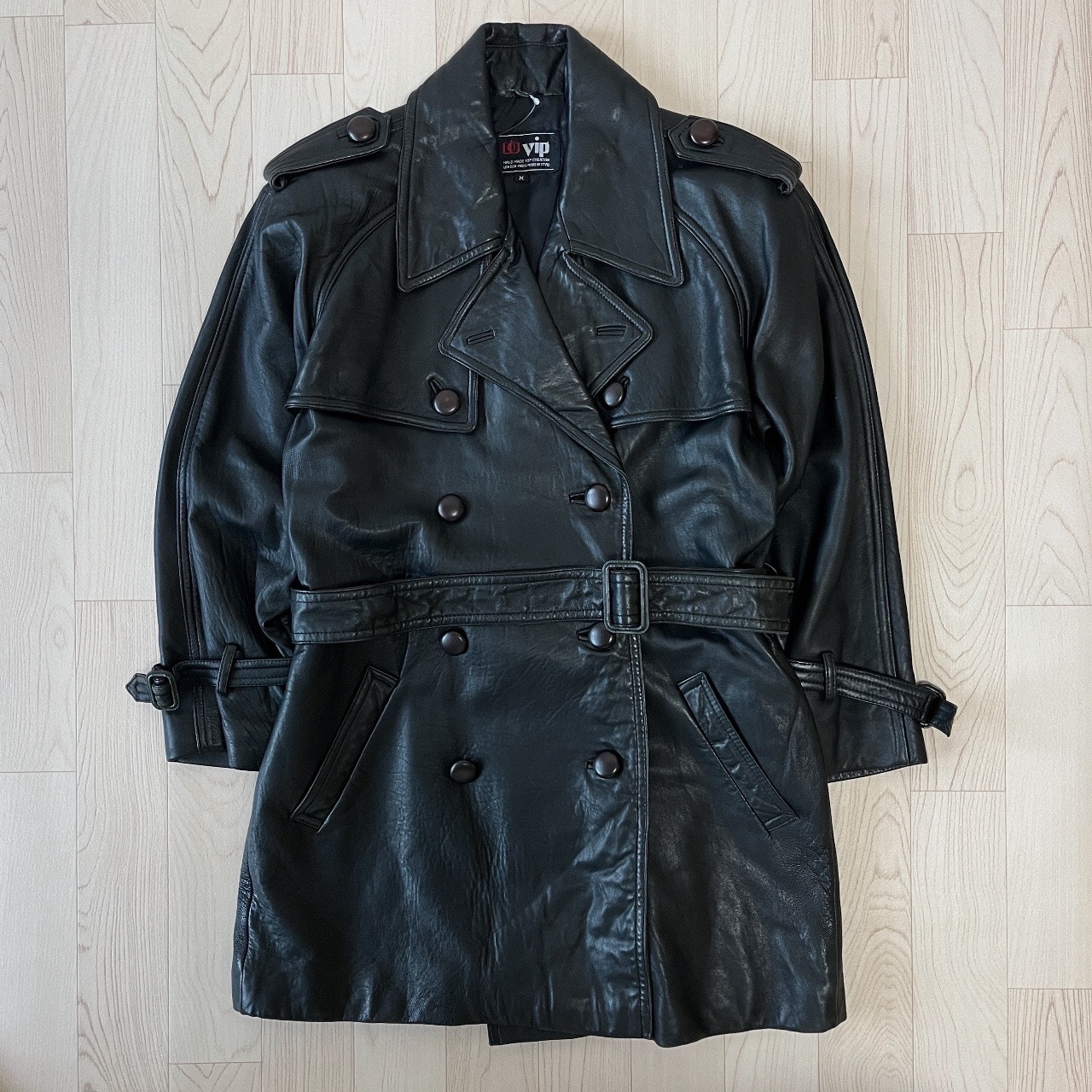 黑色真皮孖襟外套